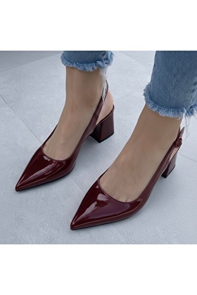 İZCE MODA Tocuri de damă cu curele la gleznă din piele lacuită bordeaux