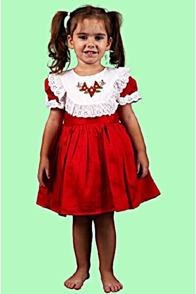 minikiti فستان أحمر للفتيات الصغيرات مطرز بالزهور ومبطن عتيق أنيق لعيد الميلا...