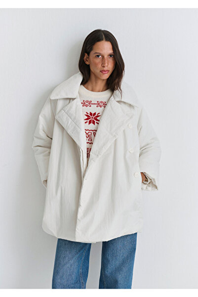 Mavi Yaka Detaylı Ekru Şişme Parka Regular Fit / Normal Kesim 1110535-70052