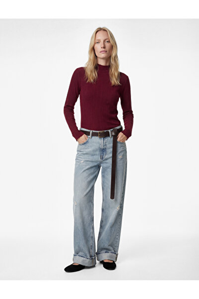 Koton Υφασμάτινο μπλουζάκι από βισκόζη εφαρμοστό με μακριά μανίκια, ελαφρύ ψη...