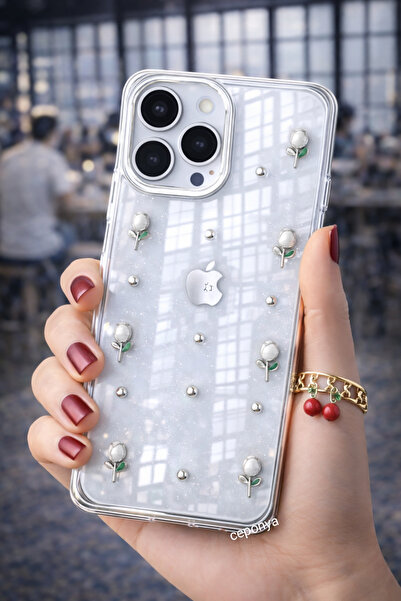 Ceponya حافظة لهاتف آيفون 14 برو ماكس بتصميم وسادة هوائية وغطاء عمود شفاف فضي