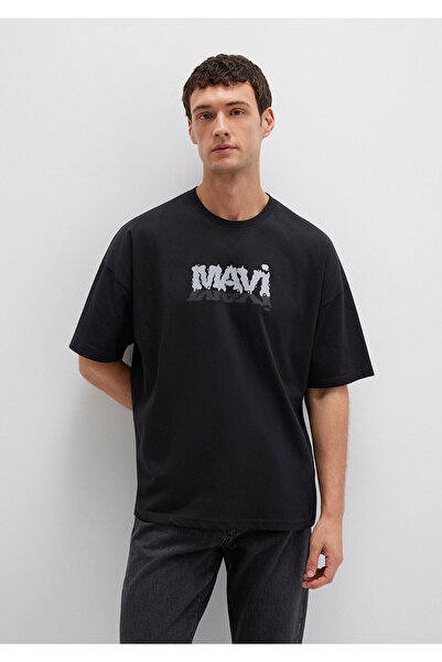 Mavi Čierne tričko s potlačou loga Oversize / široký strih 0611828 -900