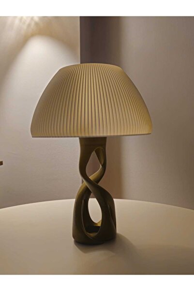 METU SHOP Dekoratif Masa Lambası Sarmal Bronz Başlık Abajur Dekorasyon Aydınl...