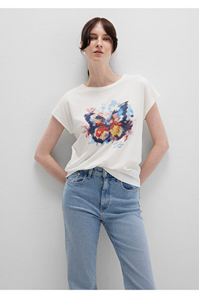 Mavi Butterfly Printed Ecru T-Shirt Regular Fit / Regular Cut 1613457-80194