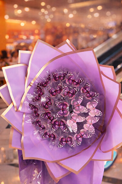 exzone Led ışıklı mor kelebek buketi