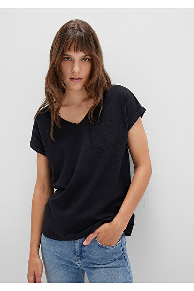 Mavi Tricou de bază negru cu decolteu în V, cu o formă lejeră 1600961 -900