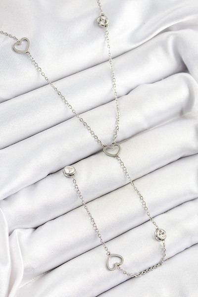 Skygo قلادة نسائية من الفولاذ 316L مرصعة بحجر الزركون على شكل قلب Y موديل فضي...