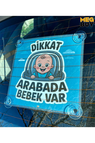 MEGBUY Mavi Renk Dikkat Arabada Bebek Var Yazılı Bebek Araba Cam Süsü Oto Aks...