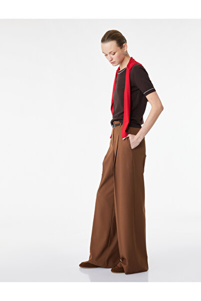 Koton Pantaloni Palazzo cu buzunare cu detalii din pluș și picior larg, cu curea