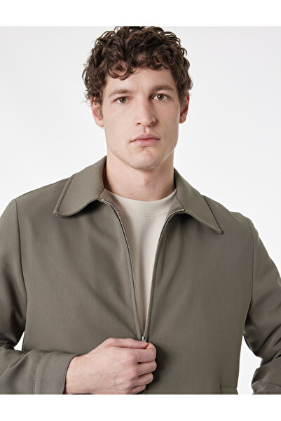 Koton Viscose Blended Pocketed Long Sleeve Shirt Collar Zippered Cashmere Jacket