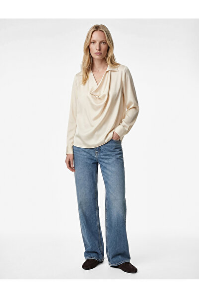 Koton Bluză din satin cu mânecă lungă și guler drapat