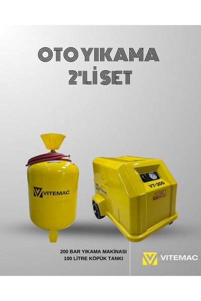 VİTEMAC OTO YIKAMA SETİ 2 Lİ SET  200 BAR YIKAMA  VE  100 LİTRE KÖPÜK TANKI