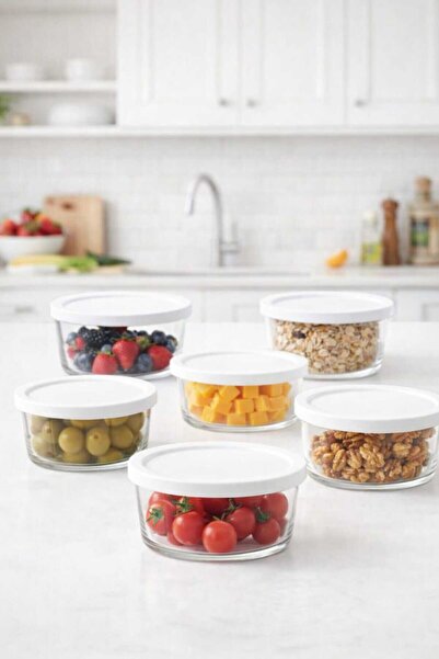 LAV Round Saklama Kabı (380 CC X 6 ADET) Beyaz Kapaklı (LV-RND-211)