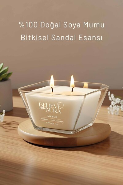 Believe Your Aura Sandal Ağacı Kokulu Mum - %100 Doğal Soya Mumu Aromaterapi ...
