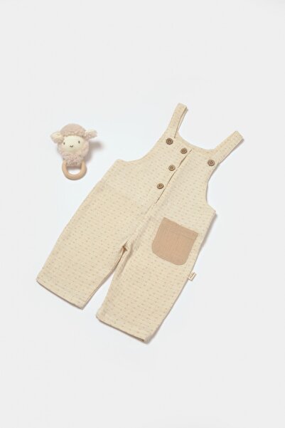 BabyCosy Salopeta cu bretele si buzunar, 100% bumbac - Stone,