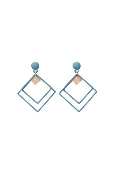 JollyMag Cercei cu forme geometrice, forma patrat, Albastru cu Auriu