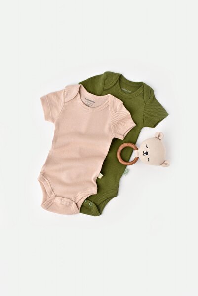 BabyCosy Set 2 body-uri bebe unisex din bumbac si modal - Verde/Blush