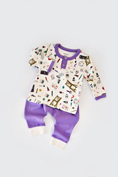 BabyCosy Σετ μπλούζα με μακριά μανίκια και κουμπιά, 100% βαμβάκι, BabyCosy, Μωβ