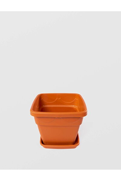 sterk Ghiveci Patrat cu Tava, STERK, 15 x 12 cm, Plastic Maro
