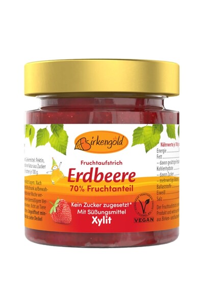 Birkengold Dulceață de căpșuni fără zahăr, îndulcită cu xilitol, 200g,