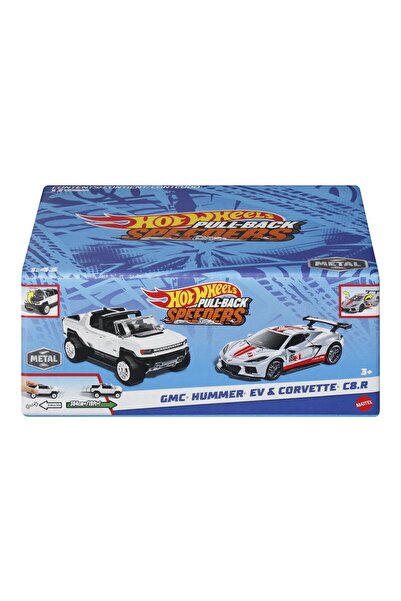 HOT WHEELS SET 2 MASINUTE METALICE PULL BACK GMC HUMMER EV SI CORVETTE C8R 1:43