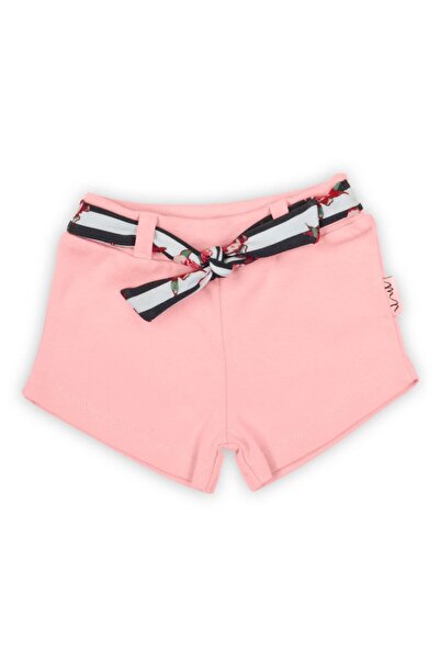 JollyMag Pantalon scurt cu cordon cu dungi si flori Nicol NANA Roz marimea 104