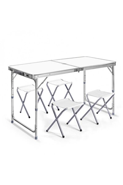 JollyMag Set mobilier, masa pliabila alba si 4 scaune pliabile, gradina, camp...