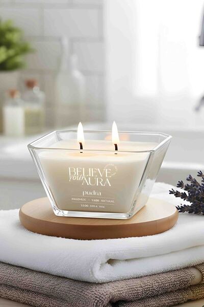 Believe Your Aura Pudra Kokulu Mum - %100 Doğal Soya Mumu Aromaterapi ve Deko...