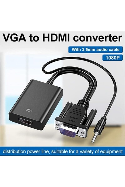 JollyMag Adaptor, Convertor VGA la HDMI si Audio, Full HD 1080P/60Hz, Negru