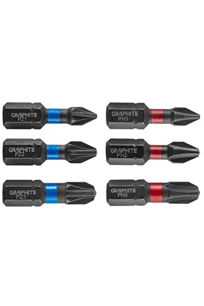graphite Set de biți de impact, 6 bucăți, PH 1, PH 2, PH 3, PZ 1, PZ 2, PZ 3,...