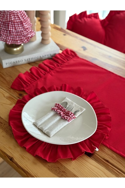 KaiAtelier طقم 6 قطع من أطباق الكتان المستديرة ذات الحواف المموجة / طقم تقديم...