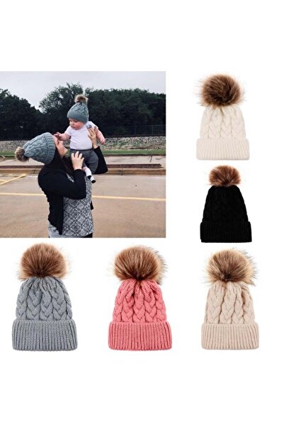 JollyMag Set caciuli mama copil cu un pampon Drool (Culoare: Crem)