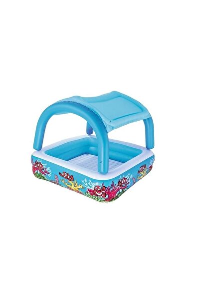 BESTWAY Piscina gonflabila pentru copii, patrata, cu acoperis, model coral, 1...