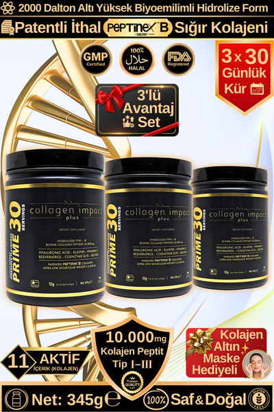 Dr.Sammy's Collagen Impact Plus Prime 30 - 3-Piece Advantage Set Type 1-3 Hyd...