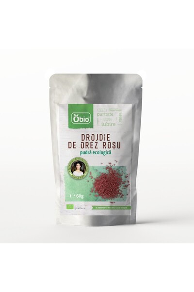 JollyMag Drojdie de orez rosu pudra bio, 60g, Obio