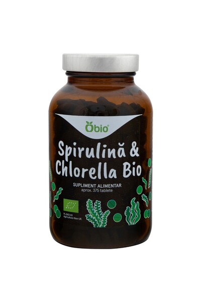 OBİO Spirulină și Chlorella Bio, 375 comprimate (150 g)