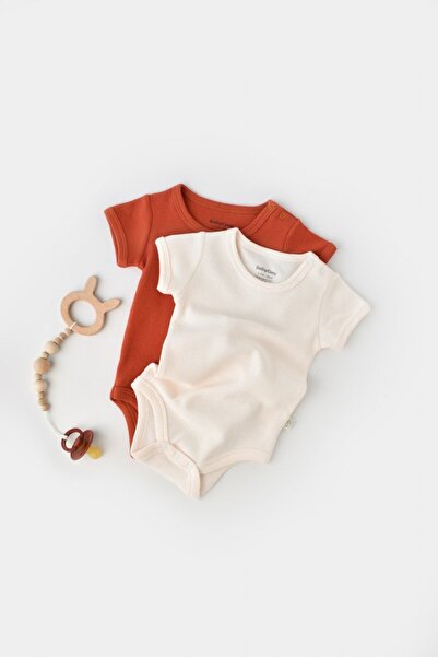 BabyCosy Set 2 body-uri bebe unisex - 100% bumbac - Scortisoara/Ecru