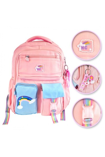 ECARLA Rucsac roz, universal, pentru sport si scoala, model rainbow, JollyMag...