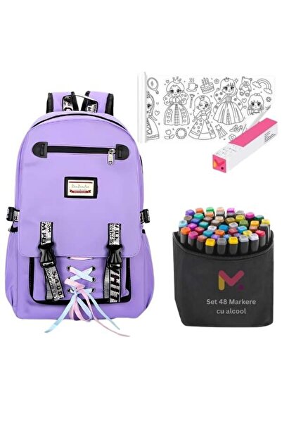 MCT Rucsac pentru copii, impermeabil, port USB, 30 x 14 x 47 cm, violet cu ro...