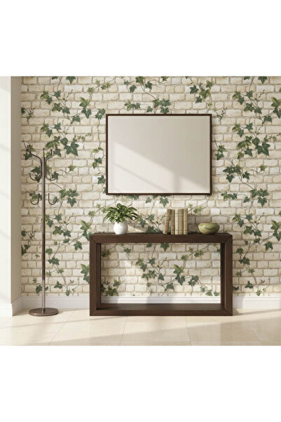 Genel Markalar Sarmaşık Yeşil Yapraklı Taş Desen 16 M2 Duvar Kağıdı 10203-1