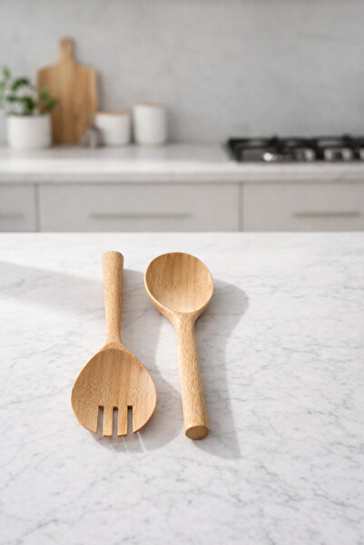 Janset طقم تقديم ملعقة من الخيزران مكون من 2