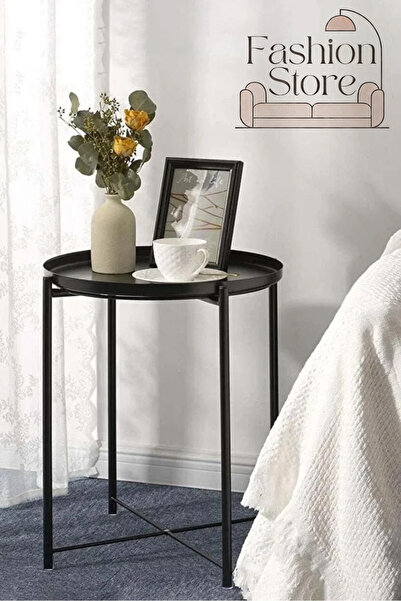 Generic طاولة دائرية من الفولاذ الأسود من فاشن، مقاس 45 × 53 × 45 سم