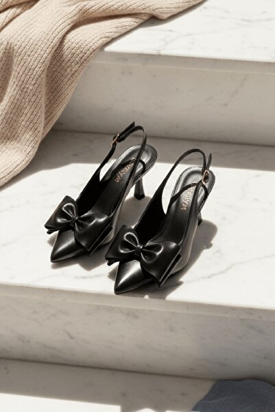 DİVOLYA Pantofi cu toc cu vârf ascuțit și fundă neagră Diamon (lungime toc 7 cm)