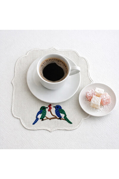 Diva Home Coffee Presentation Napkin Set of 6 14X14 Embroidered Colorful Bird