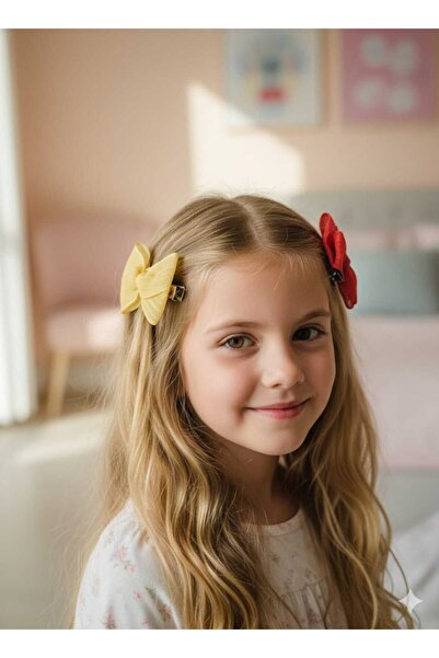 Retro Women Girl's Yellow Red Buckle Set