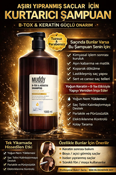 Muddy B-tox&keratin Onarıcı Saç Şampuanı 1000 ml 8697426731780