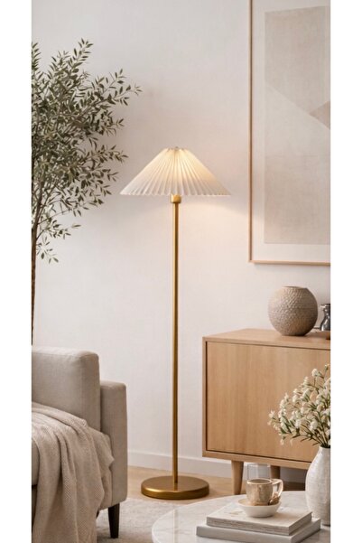 Fico Home Modern Maslak Lambader Metal Gövde Eskitme Gold Sarı Umbrella Pilel...