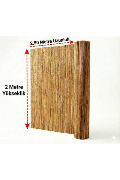 My Family Hasır Çit 2x2.5 Metre Bambu Görünümlü Doğal Hasır Çit - Misinalı Sı...