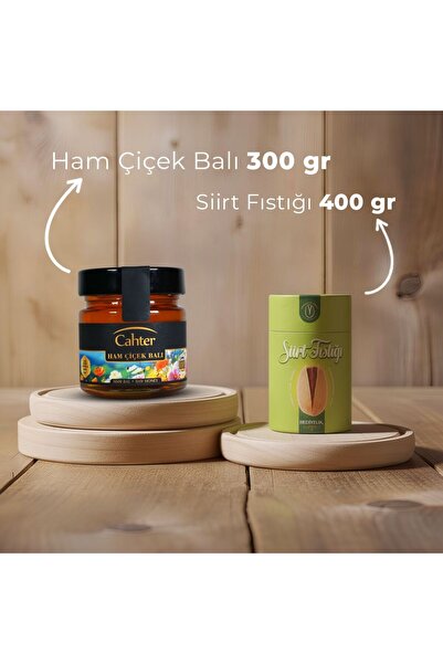 cahter Süzme Ham Çiçek Balı (300 gr) + Siirt Fıstığı (400 gr)
