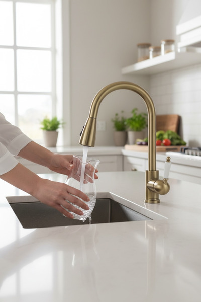 İSAOĞLU YAPI Antique Gold Luxury Spiral Kitchen Faucet Matte Gold Sink Faucet...